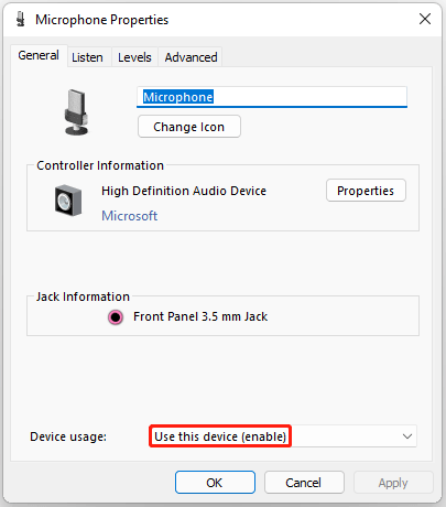 set the microphone as default