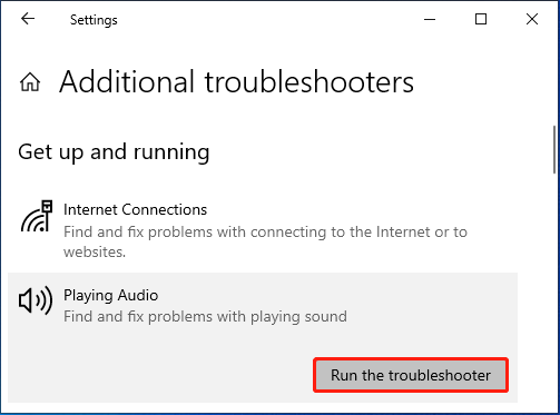 run the Playing Audio troubleshooter