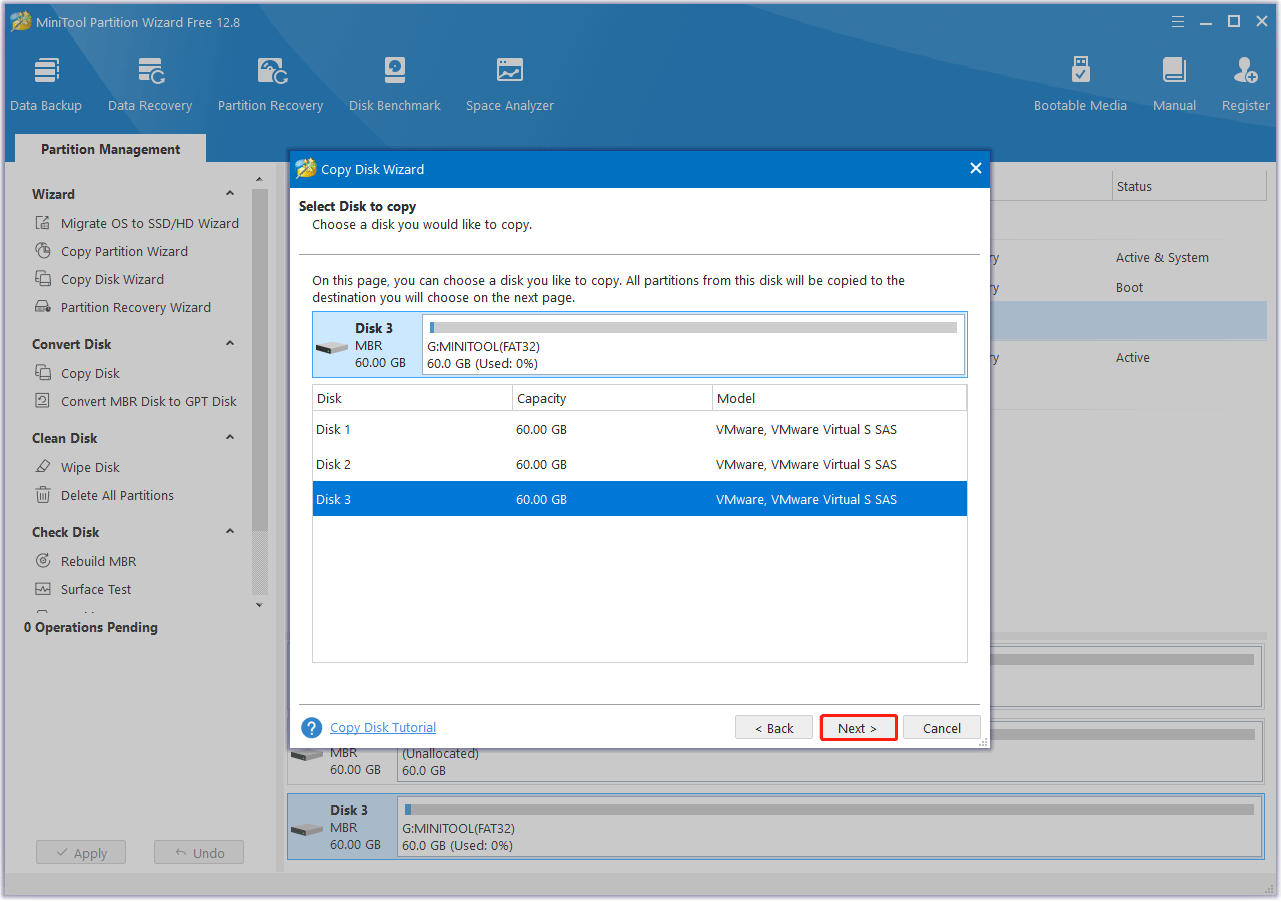 select the source disk