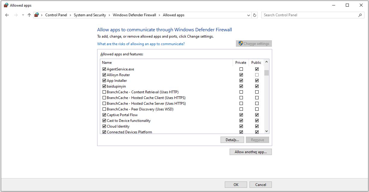 allow app through Firewall