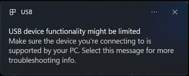 USB device functionality might be limited