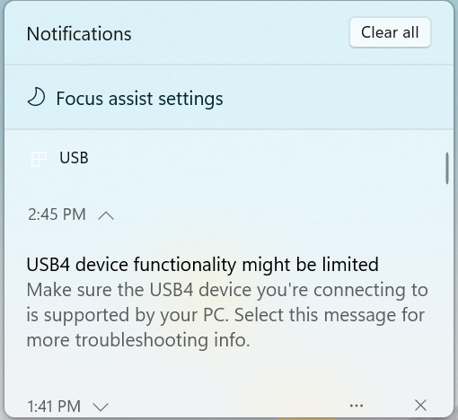 USB4 device functionality might be limited