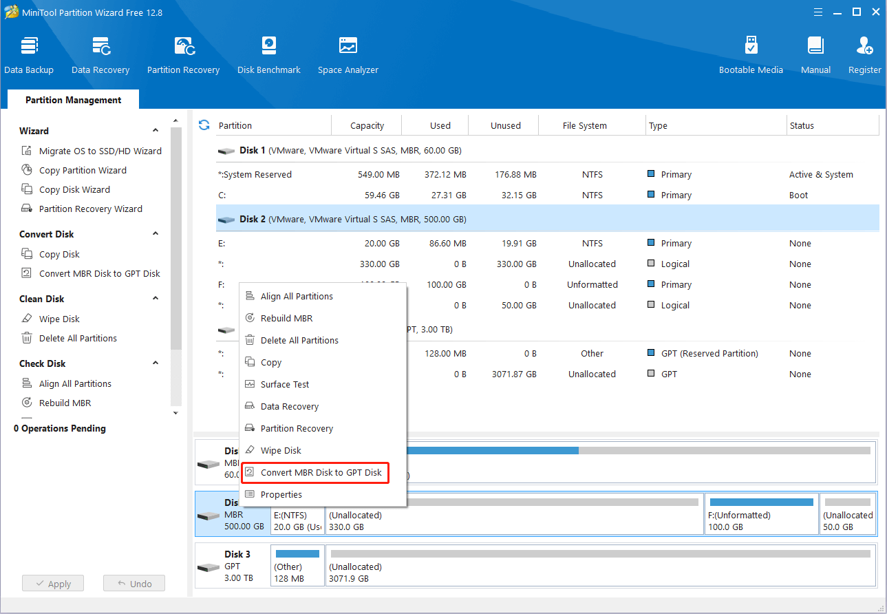 select Convert MBR Disk to GPT Disk