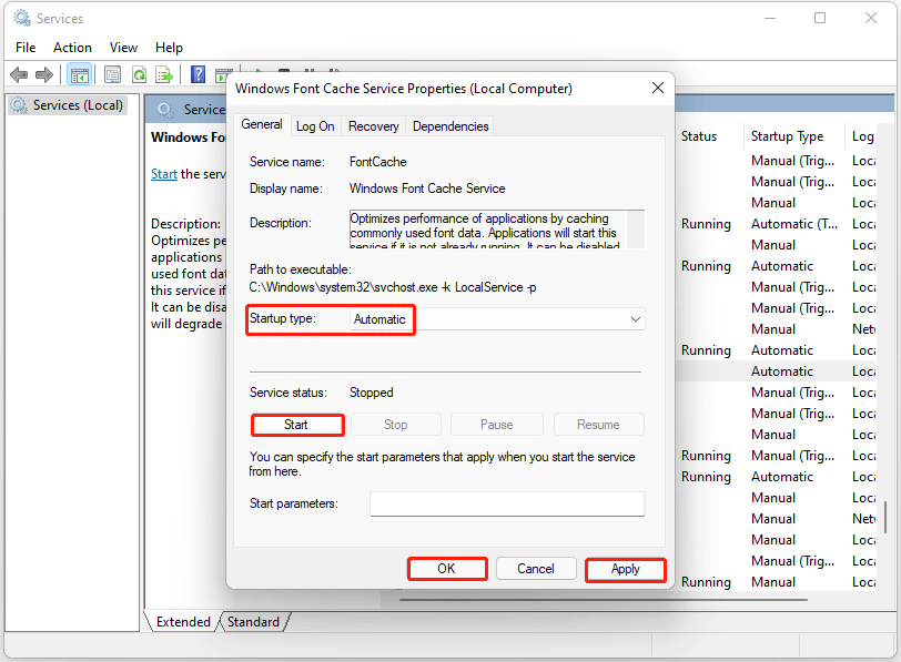 make sure the Windows Font Cache Service is running