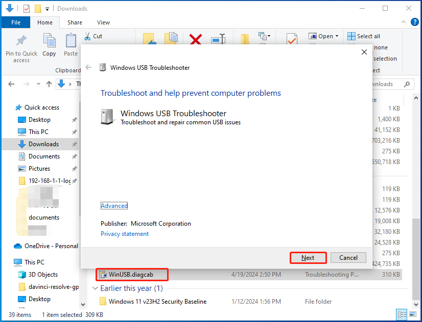 run Windows USB Troubleshooter