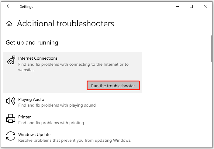 run Network Troubleshooter