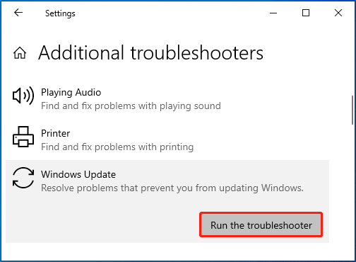 run the Windows Update troubleshooter