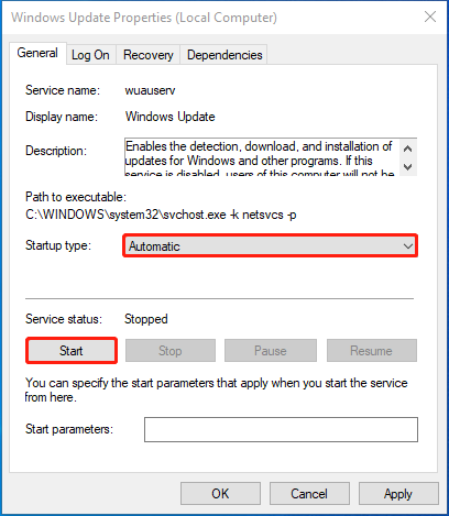 enable the Windows Update service