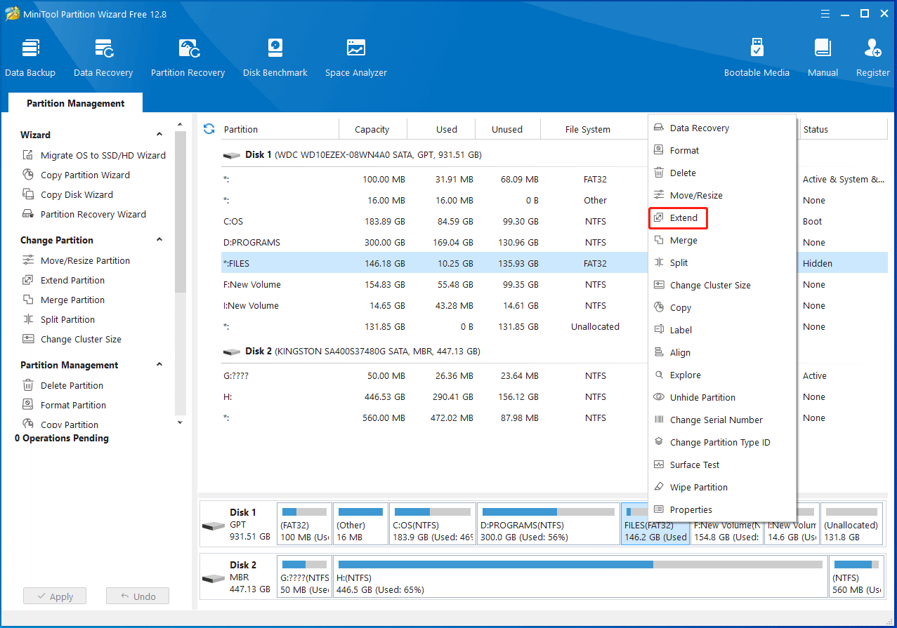 choose the target partition and hit Extend