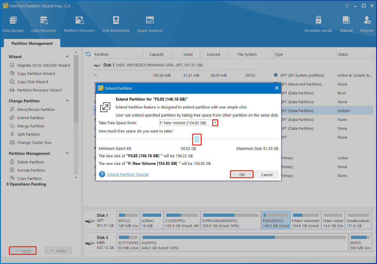 extend the partition