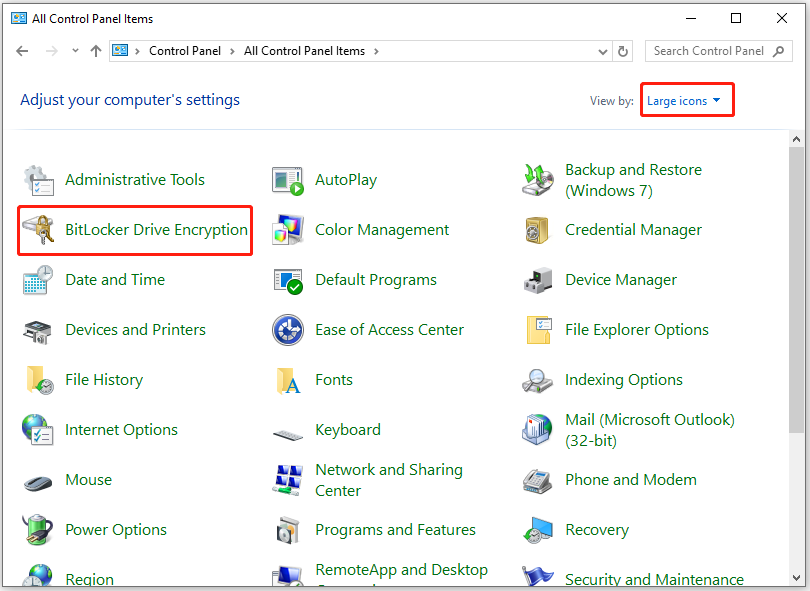 choose BitLocker Drive Encryption