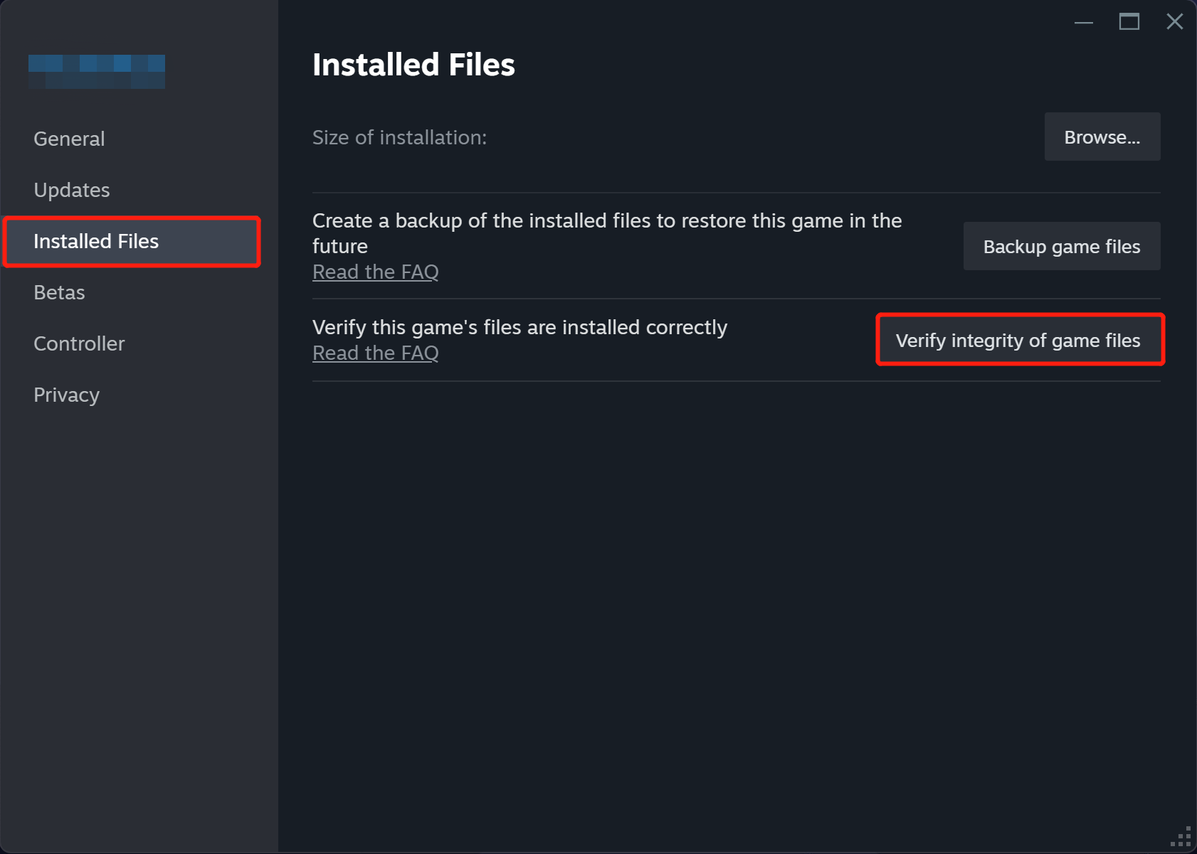 click Verify integrity of game files