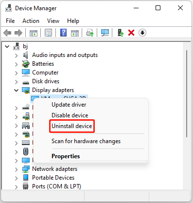 select Uninstall device