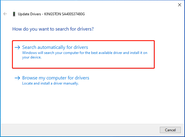 select Search automatically for drivers