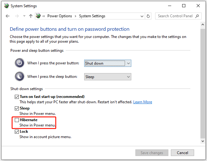 uncheck Hibernate and save the changes