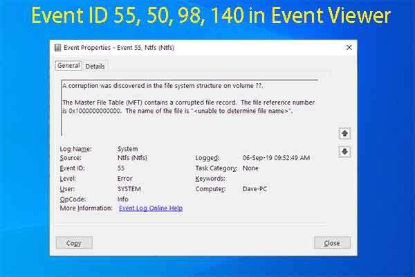 Fix Event ID 55, 50, 98, 140 in Event Viewer Without Data Loss
