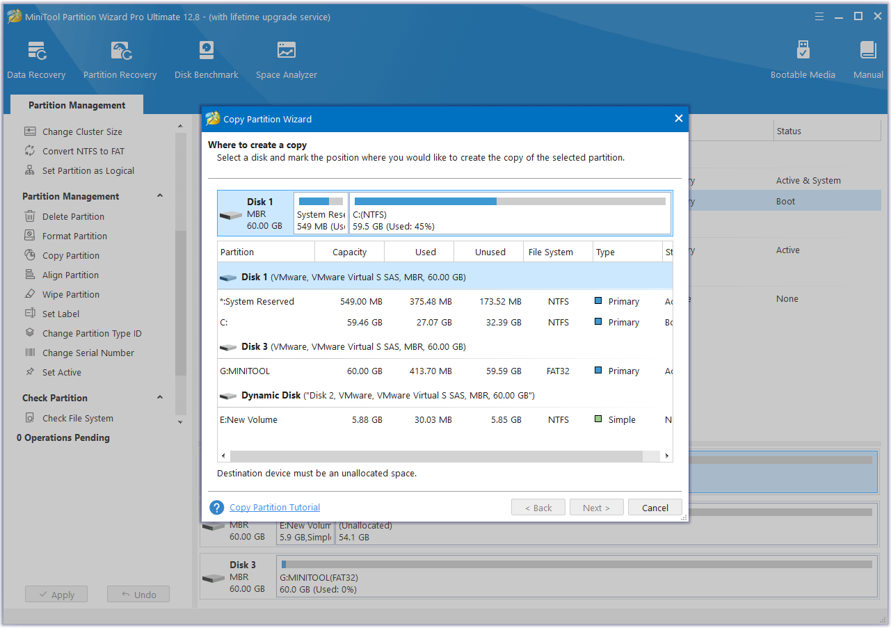 select unallocated space to contine