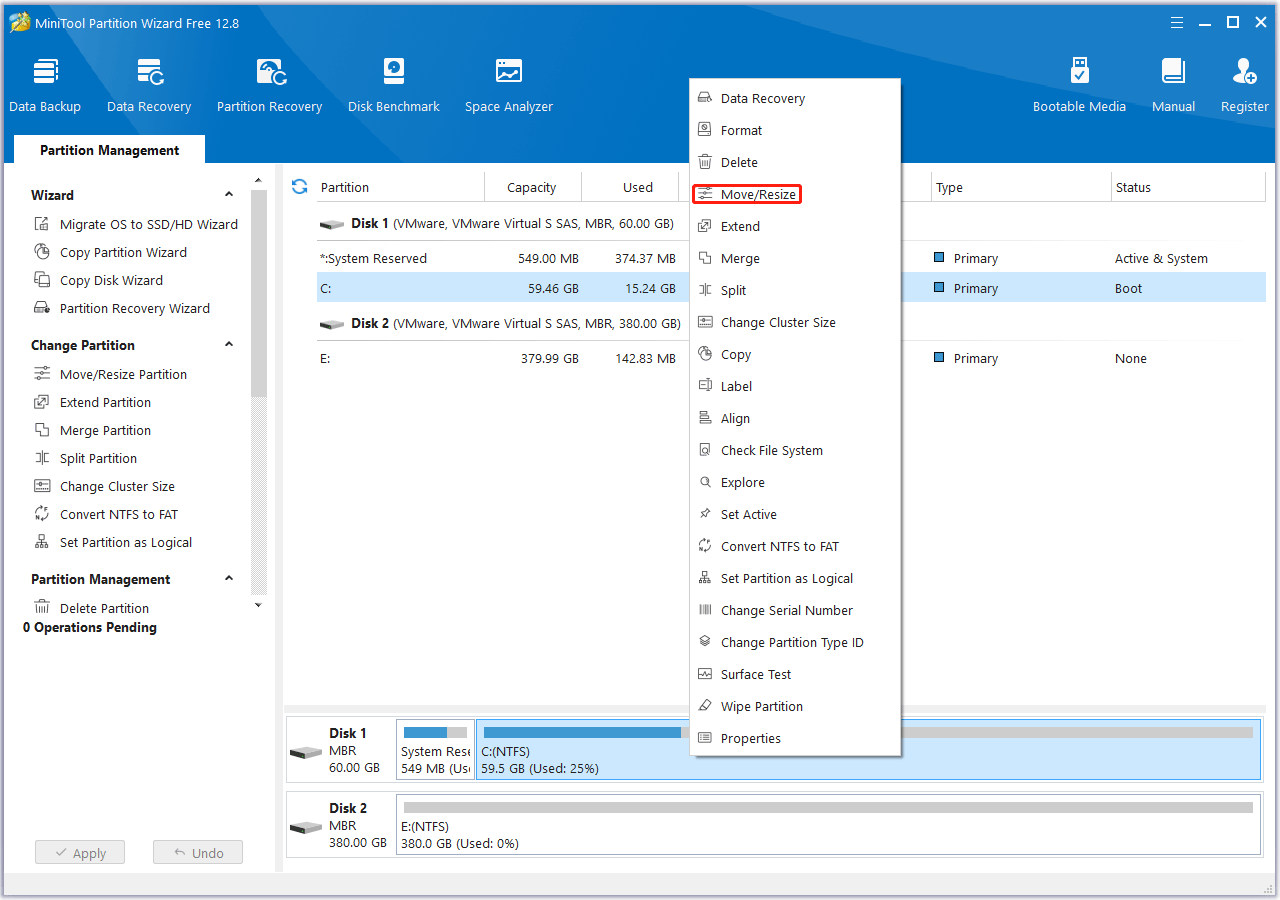 resize and move partitions