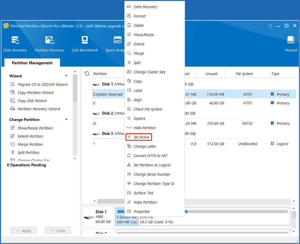 set partition active