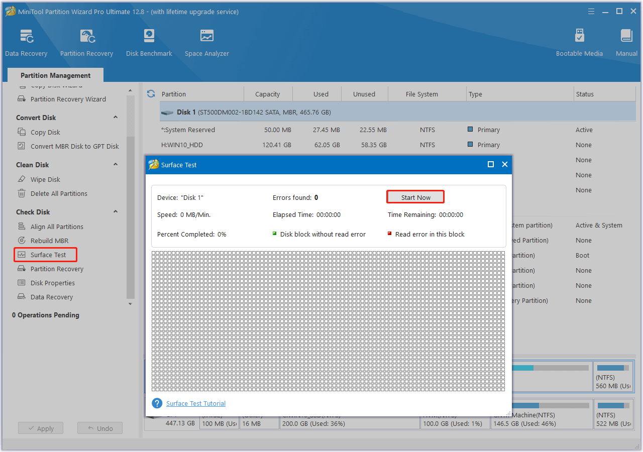 run the Surface Test feature