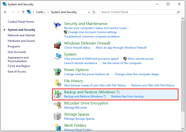 choose Backup and Restore (Windows 7)