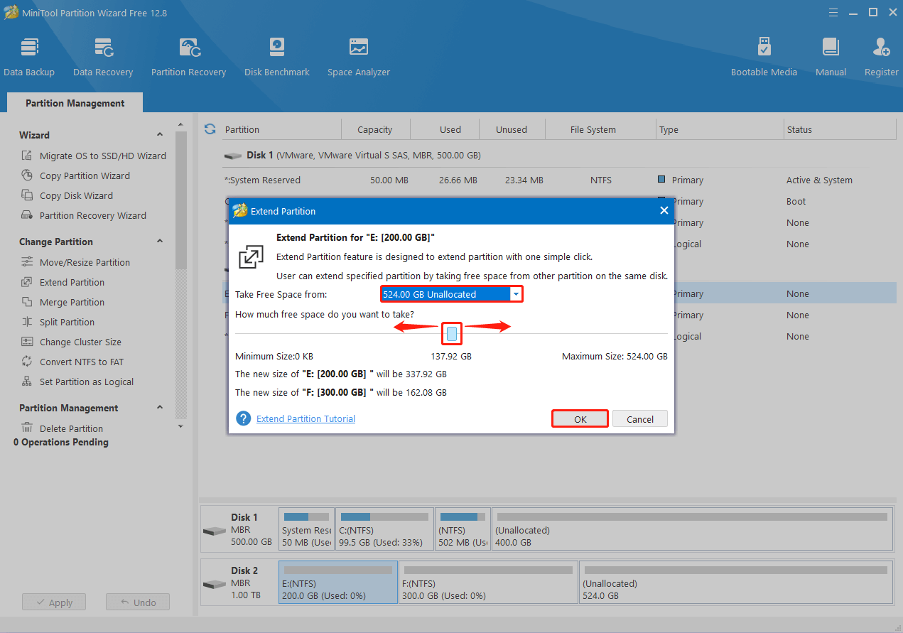 take free space from unallocated space or other partitions