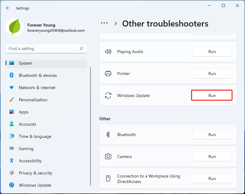 run Windows Update troubleshooter