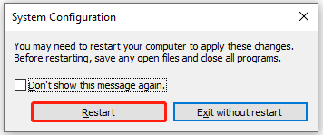 click the Restart button