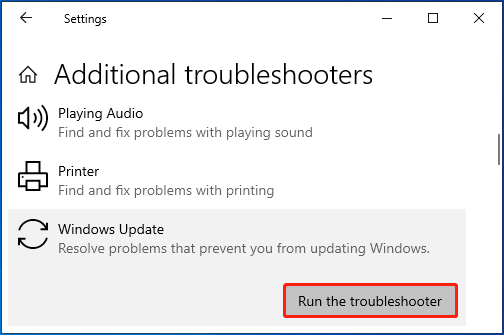 Run the Windows Update troubleshooter