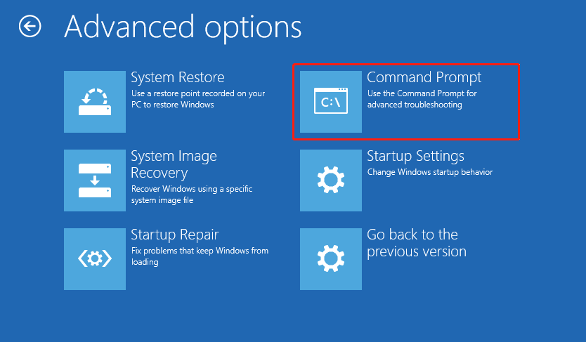 select Command Prompt in WinRE