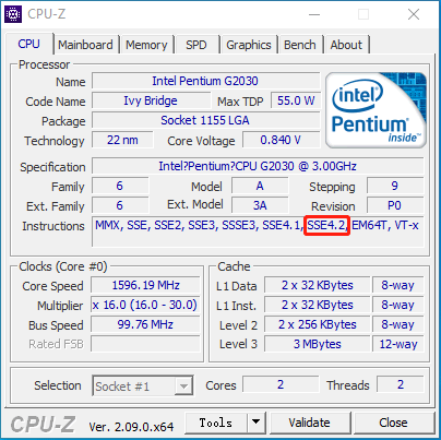 check SSE4.2 or SSE4A in CPU-Z