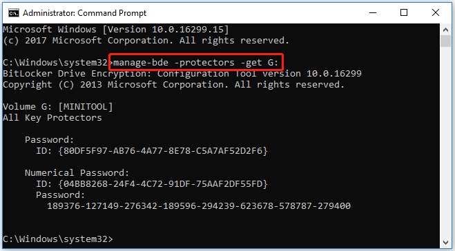 get BitLocker recovery key from CMD