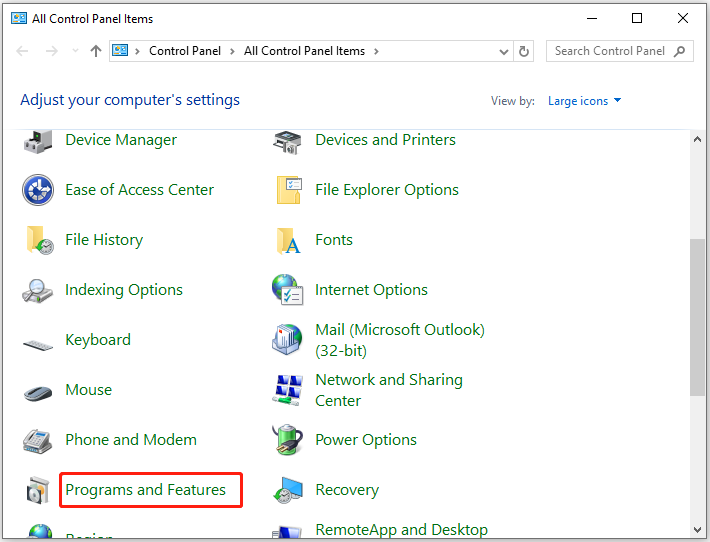 click Programs and Features