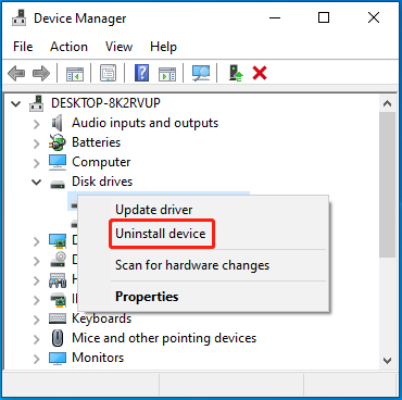 select Uninstall device