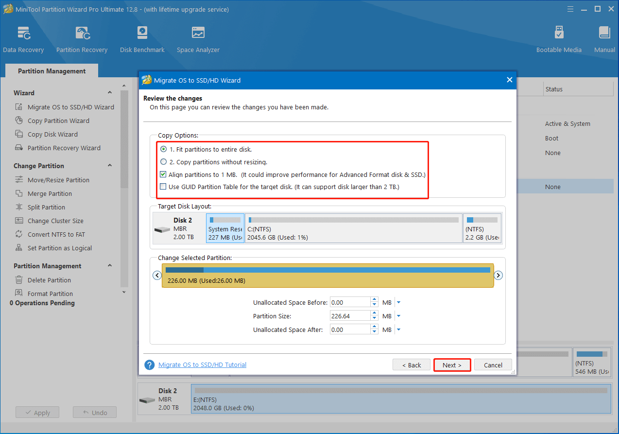 review and configure copy changes