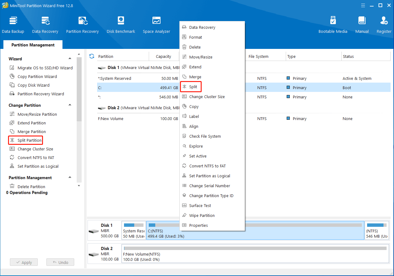 select Split Partition