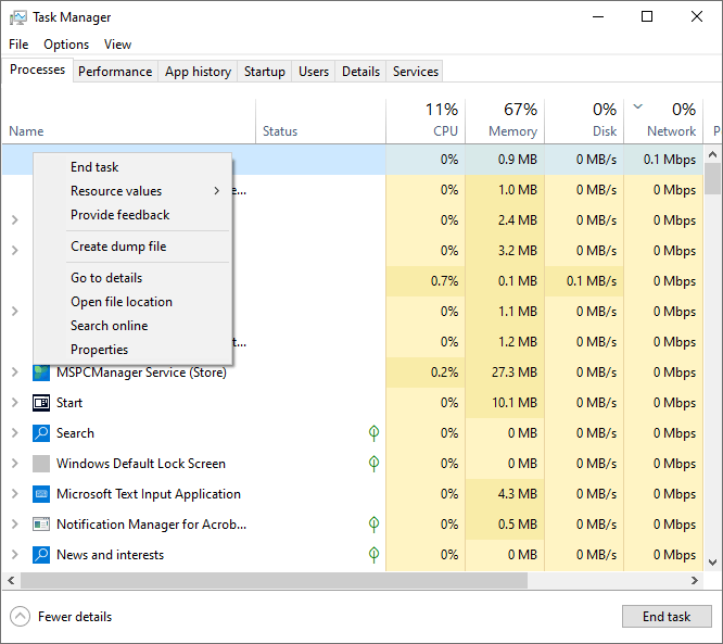 end task in Task Manager
