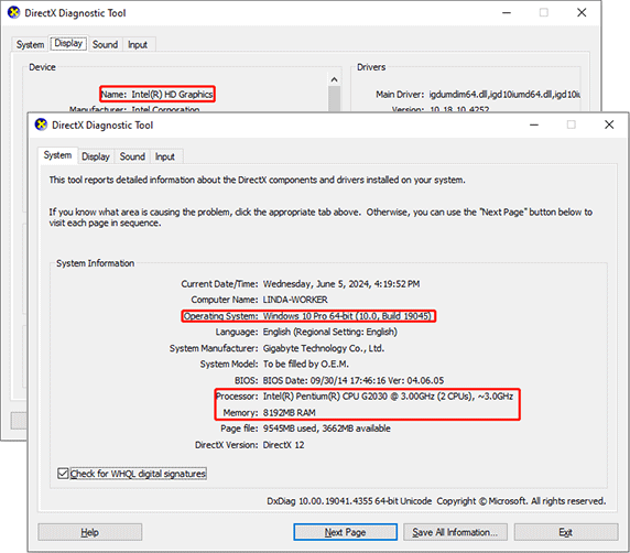 open DirectX Diagnostic Tool