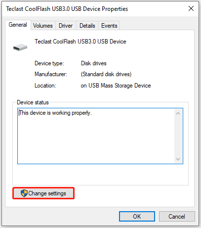 click Change settings