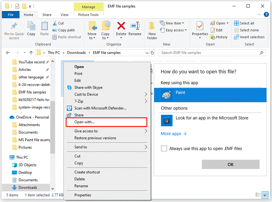 open EMF file via Paint