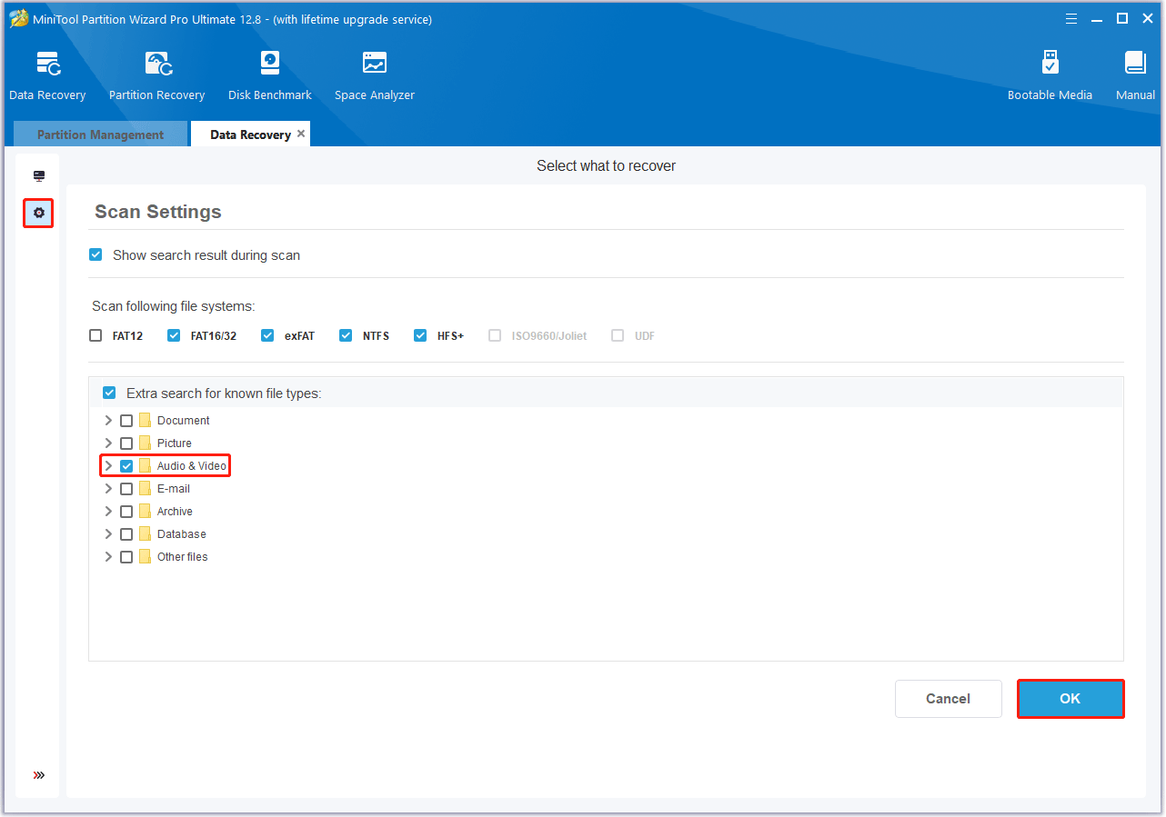 customize the scanning settings