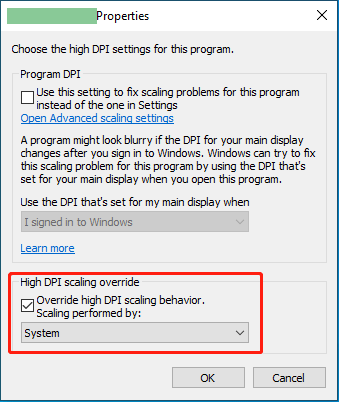 change high DPI settings