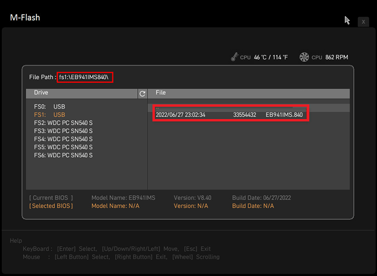 update MSI BIOS with USB