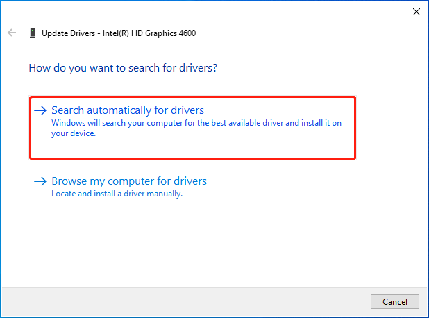 select Search automatically for drivers