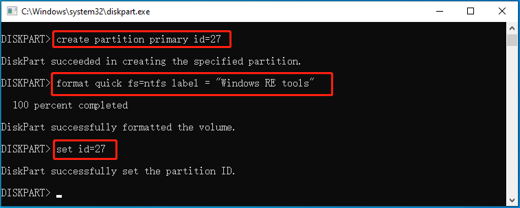 create a new WinRE partition