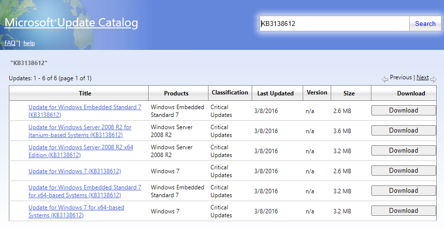 download from Microsoft Update Catalog