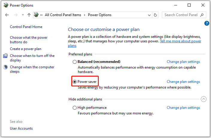 change the power settings