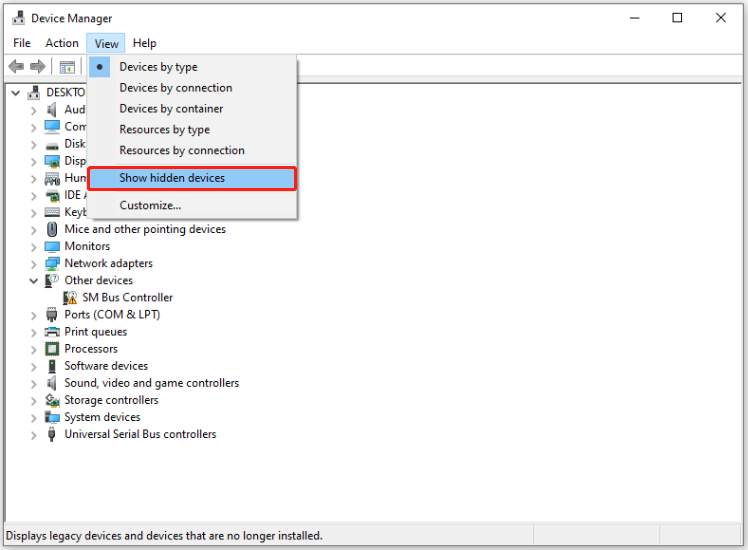 select Show hidden devices