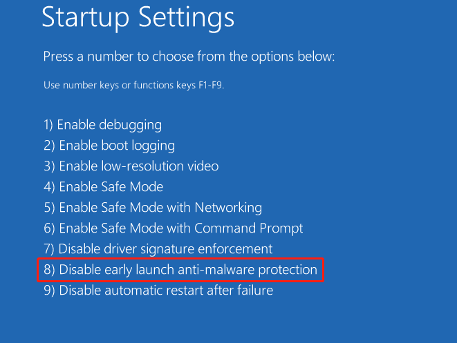 disable early launch anti-malware protection