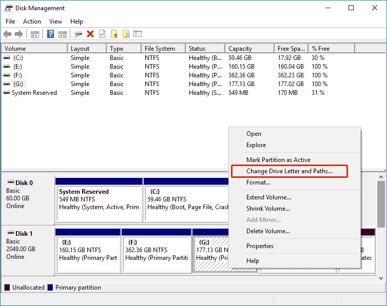 click Change Drive Letter and Paths